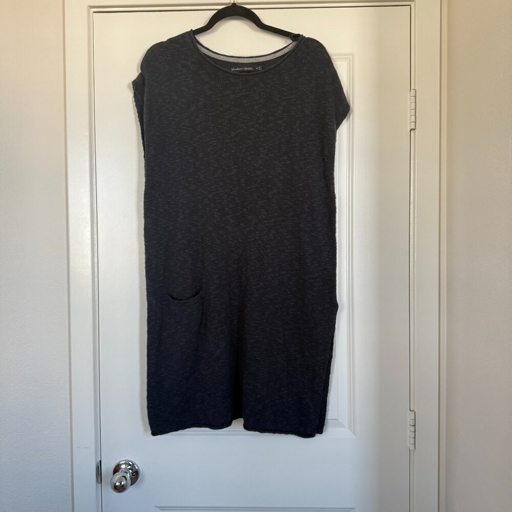 Gudrun Sjoden lagenlook organic cotton linen navy blue knit blue tunic sz medium